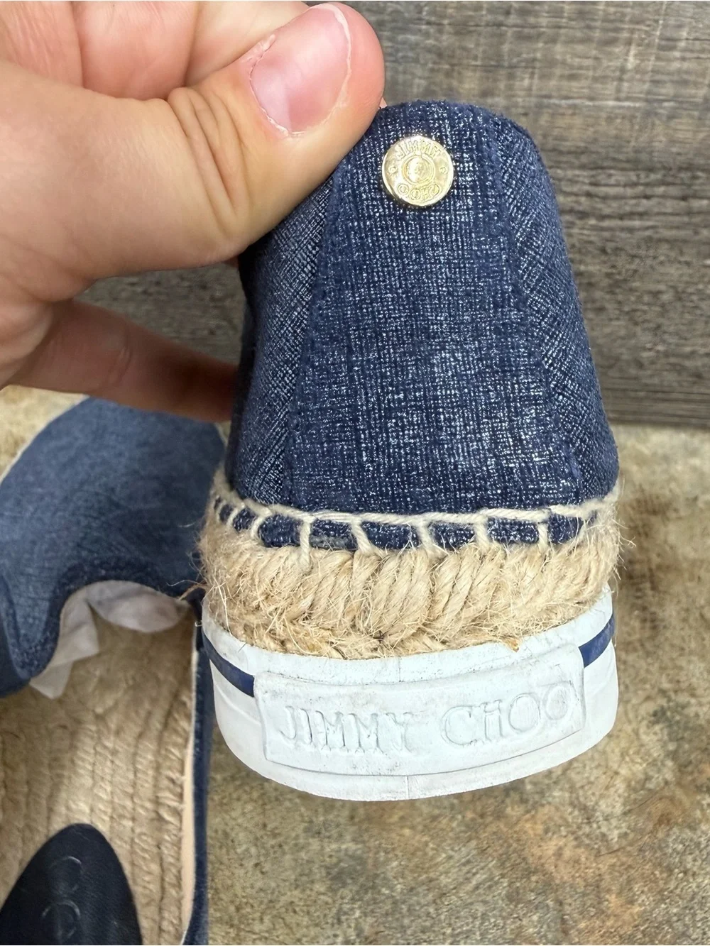 Jimmy Choo Blue Dawn Textured Slip-On Espadrilles